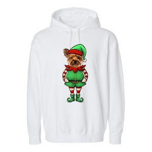 Funny Christmas Elf Yorkshire Terrier Dog Yorkie Cute Gift Garment-Dyed Fleece Hoodie