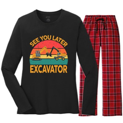 Funny Construction Excavator Women's Long Sleeve Flannel Pajama Set 