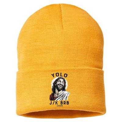 Funny Christian Easter Jesus YOLO JK BRB Raglan Sustainable Knit Beanie