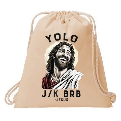 Funny Christian Easter Jesus YOLO JK BRB Raglan Drawstring Bag