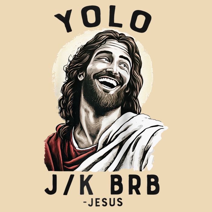 Funny Christian Easter Jesus YOLO JK BRB Raglan Drawstring Bag