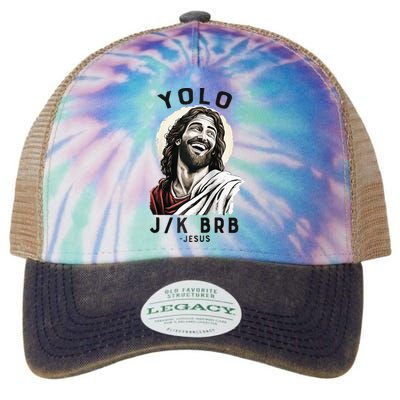 Funny Christian Easter Jesus YOLO JK BRB Raglan Legacy Tie Dye Trucker Hat