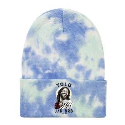 Funny Christian Easter Jesus YOLO JK BRB Raglan Tie Dye 12in Knit Beanie