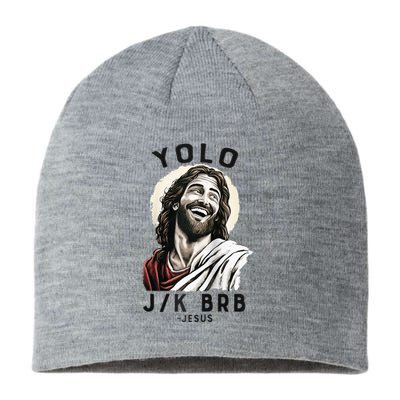 Funny Christian Easter Jesus YOLO JK BRB Raglan Sustainable Beanie