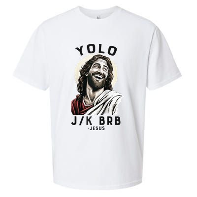 Funny Christian Easter Jesus YOLO JK BRB Raglan Sueded Cloud Jersey T-Shirt