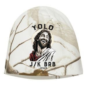 Funny Christian Easter Jesus YOLO JK BRB Raglan Kati - Camo Knit Beanie