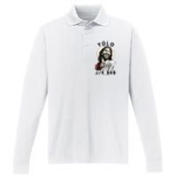 Funny Christian Easter Jesus YOLO JK BRB Raglan Performance Long Sleeve Polo