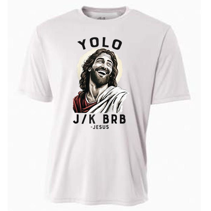 Funny Christian Easter Jesus YOLO JK BRB Raglan Cooling Performance Crew T-Shirt