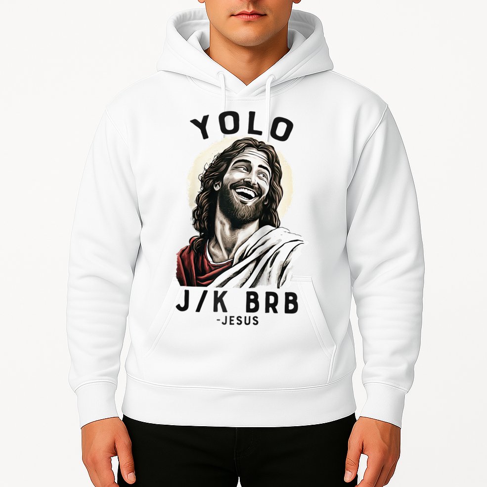 Funny Christian Easter Jesus YOLO JK BRB Raglan Hoodie