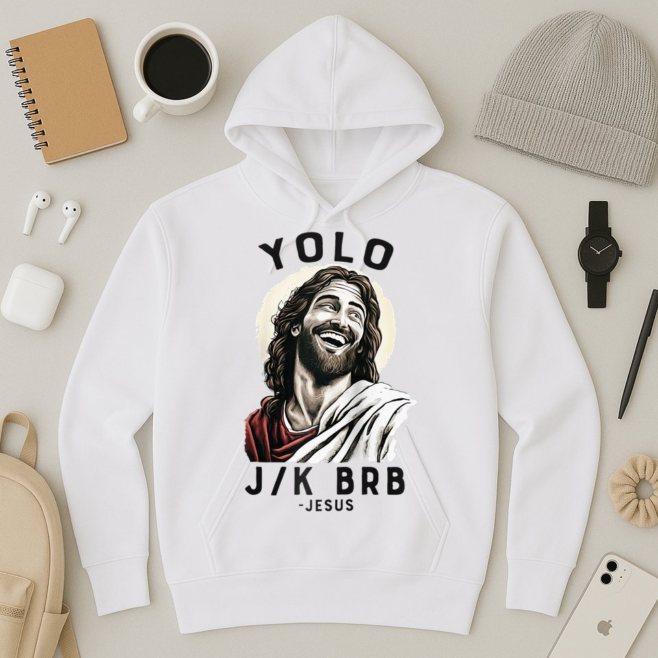 Funny Christian Easter Jesus YOLO JK BRB Raglan Hoodie