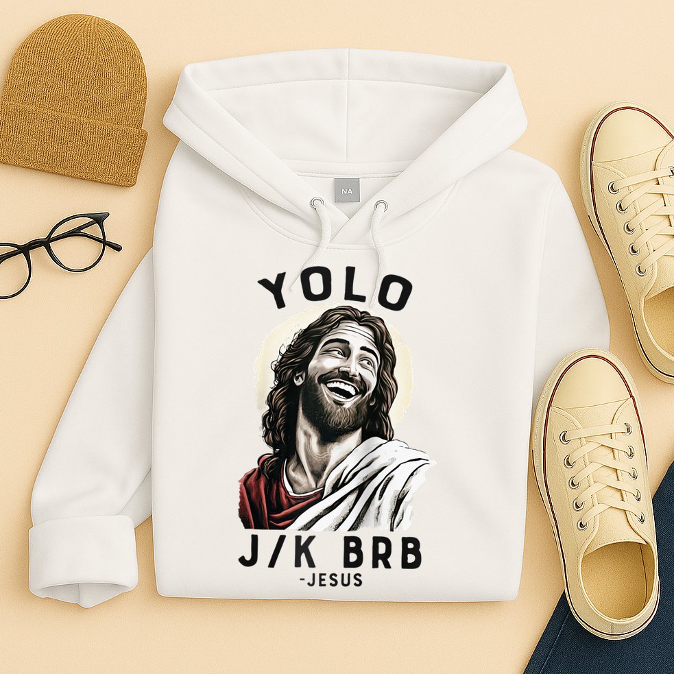 Funny Christian Easter Jesus YOLO JK BRB Raglan Hoodie