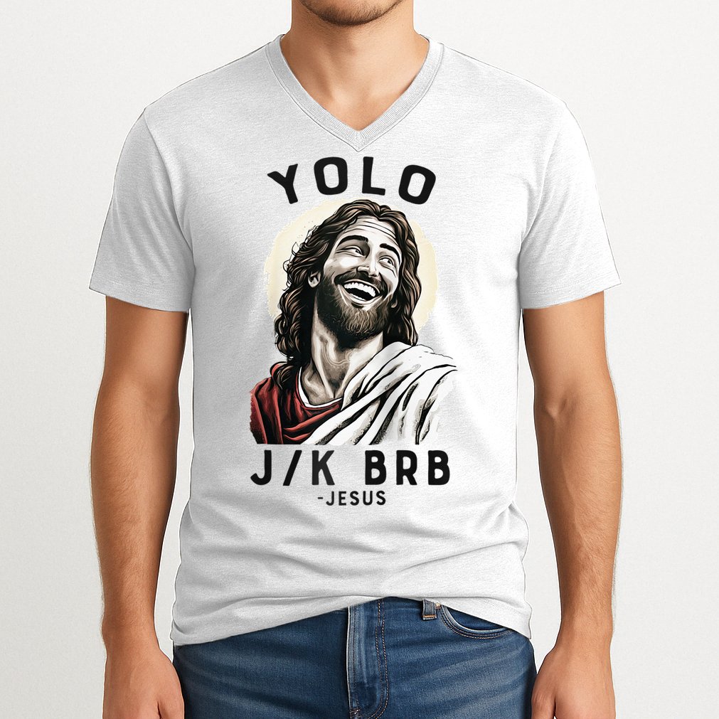 Funny Christian Easter Jesus YOLO JK BRB Raglan V-Neck T-Shirt