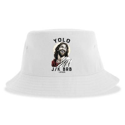 Funny Christian Easter Jesus YOLO JK BRB Raglan Sustainable Bucket Hat