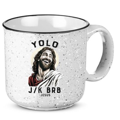 Funny Christian Easter Jesus YOLO JK BRB Raglan 15oz Campfire Ceramic Mug