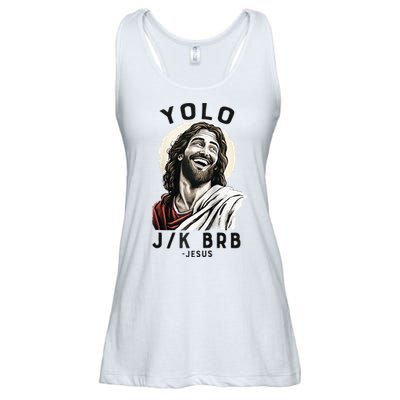 Funny Christian Easter Jesus YOLO JK BRB Raglan Ladies Essential Flowy Tank