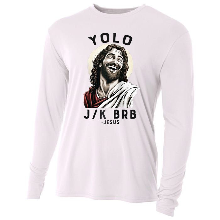 Funny Christian Easter Jesus YOLO JK BRB Raglan Cooling Performance Long Sleeve Crew