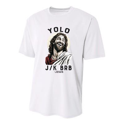 Funny Christian Easter Jesus YOLO JK BRB Raglan Youth Performance Sprint T-Shirt
