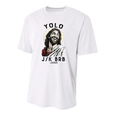 Funny Christian Easter Jesus YOLO JK BRB Raglan Youth Performance Sprint T-Shirt