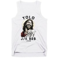 Funny Christian Easter Jesus YOLO JK BRB Raglan Tank Top