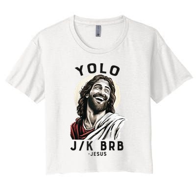 Funny Christian Easter Jesus YOLO JK BRB Raglan Crop Top