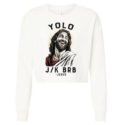 Funny Christian Easter Jesus YOLO JK BRB Raglan Cropped Pullover Crew