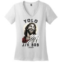 Funny Christian Easter Jesus YOLO JK BRB Raglan Women's V-Neck T-Shirt