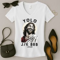 Funny Christian Easter Jesus YOLO JK BRB Raglan Women's V-Neck T-Shirt