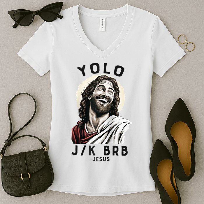 Funny Christian Easter Jesus YOLO JK BRB Raglan Women's V-Neck T-Shirt