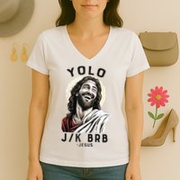 Funny Christian Easter Jesus YOLO JK BRB Raglan Women's V-Neck T-Shirt