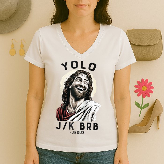 Funny Christian Easter Jesus YOLO JK BRB Raglan Women's V-Neck T-Shirt