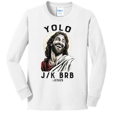 Funny Christian Easter Jesus YOLO JK BRB Raglan Kids Long Sleeve Shirt