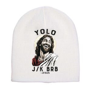 Funny Christian Easter Jesus YOLO JK BRB Raglan Short Acrylic Beanie