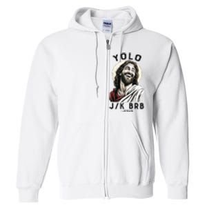 Funny Christian Easter Jesus YOLO JK BRB Raglan Full Zip Hoodie