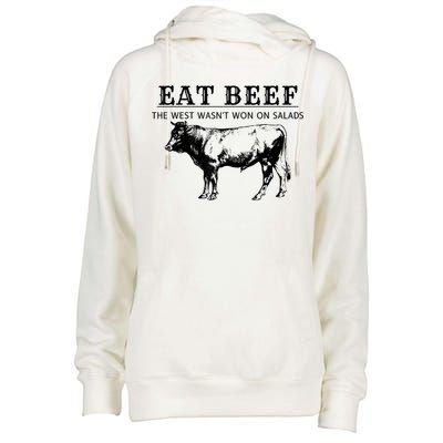 Funny Cow Eat Beef The West Wasn't Won On Salads Womens Funnel Neck Pullover Hood