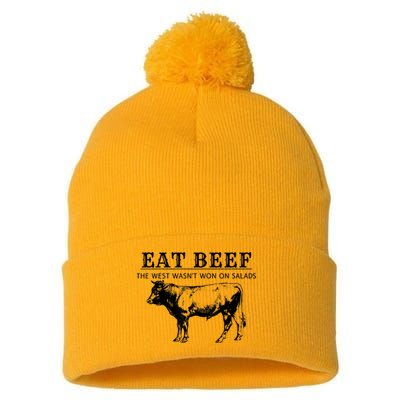 Funny Cow Eat Beef The West Wasn't Won On Salads Pom Pom 12in Knit Beanie
