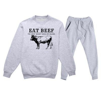 Funny Cow Eat Beef The West Wasn't Won On Salads Premium Crewneck Sweatsuit Set