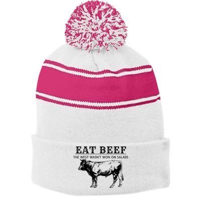 Funny Cow Eat Beef The West Wasn't Won On Salads Stripe Pom Pom Beanie