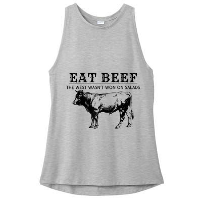 Funny Cow Eat Beef The West Wasn't Won On Salads Ladies PosiCharge Tri-Blend Wicking Tank