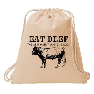 Funny Cow Eat Beef The West Wasn't Won On Salads Drawstring Bag
