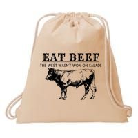 Funny Cow Eat Beef The West Wasn't Won On Salads Drawstring Bag