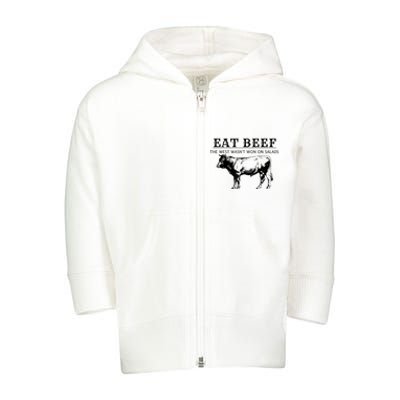 Funny Cow Eat Beef The West Wasn't Won On Salads Toddler Zip Fleece Hoodie