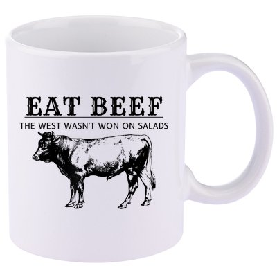Funny Cow Eat Beef The West Wasn't Won On Salads 11oz C Handle Ceramic Mug
