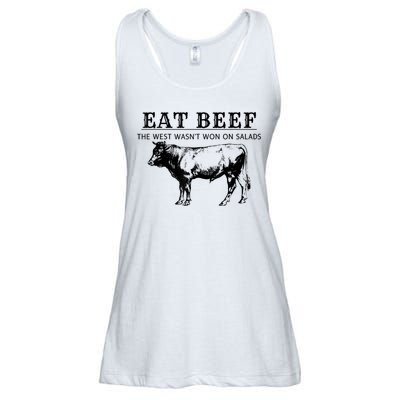Funny Cow Eat Beef The West Wasn't Won On Salads Ladies Essential Flowy Tank