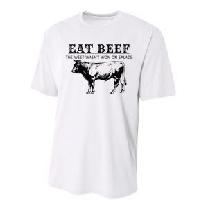 Funny Cow Eat Beef The West Wasn't Won On Salads Performance Sprint T-Shirt