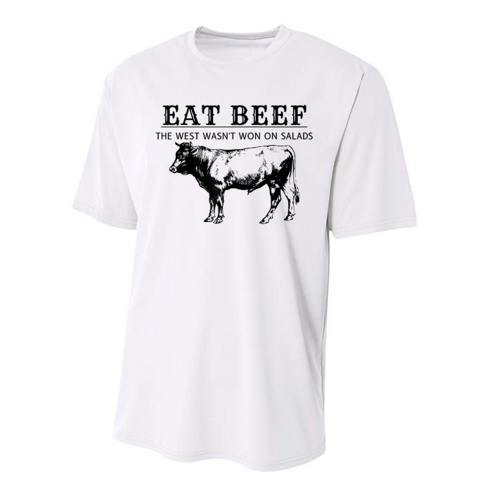 Funny Cow Eat Beef The West Wasn't Won On Salads Performance Sprint T-Shirt