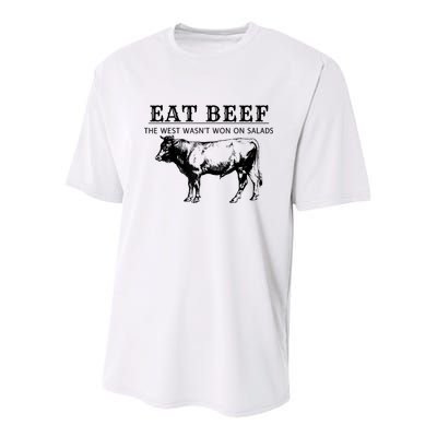 Funny Cow Eat Beef The West Wasn't Won On Salads Youth Performance Sprint T-Shirt