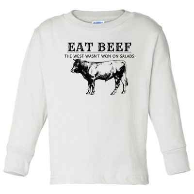 Funny Cow Eat Beef The West Wasn't Won On Salads Toddler Long Sleeve Shirt