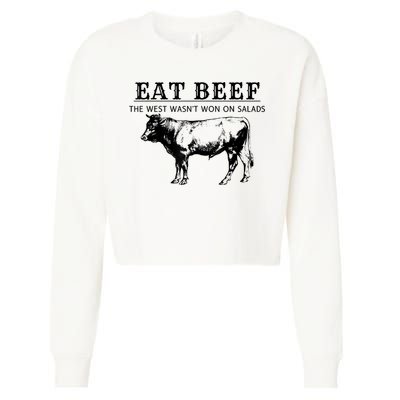 Funny Cow Eat Beef The West Wasn't Won On Salads Cropped Pullover Crew