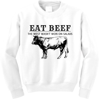Funny Cow Eat Beef The West Wasn't Won On Salads Kids Sweatshirt