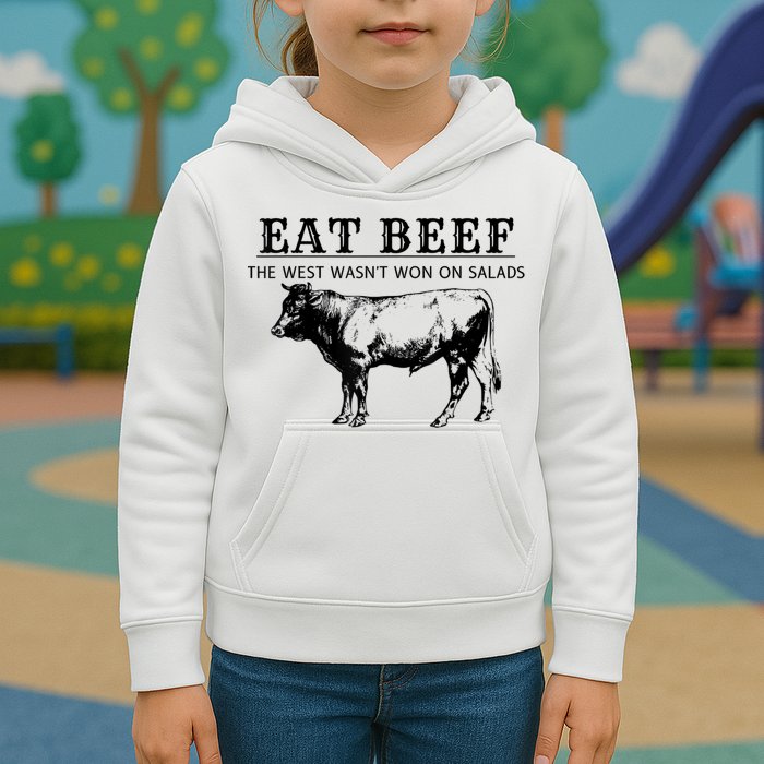 Funny Cow Eat Beef The West Wasn't Won On Salads Kids Hoodie